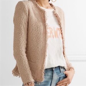 IRO Shavani Fringed Boucle Knit Long Sleeve Open Front Jacket in Neutral size S